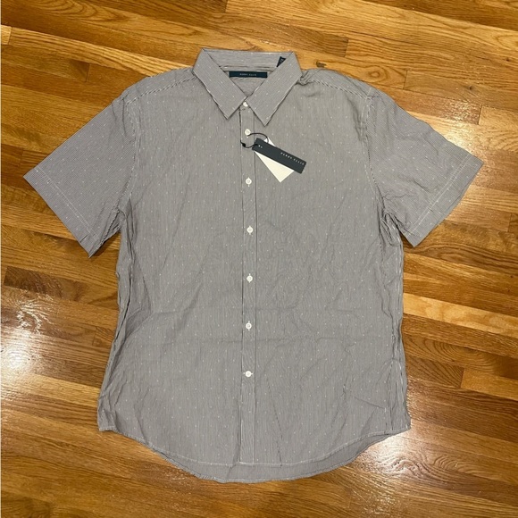Perry Ellis Short Sleeve Pin Stripe Button Down Shirt Men’s Size XL Black White - Picture 1 of 8